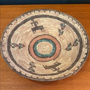Handwoven Vintage Nigerian Woven Basket Tray: Native African Geometric